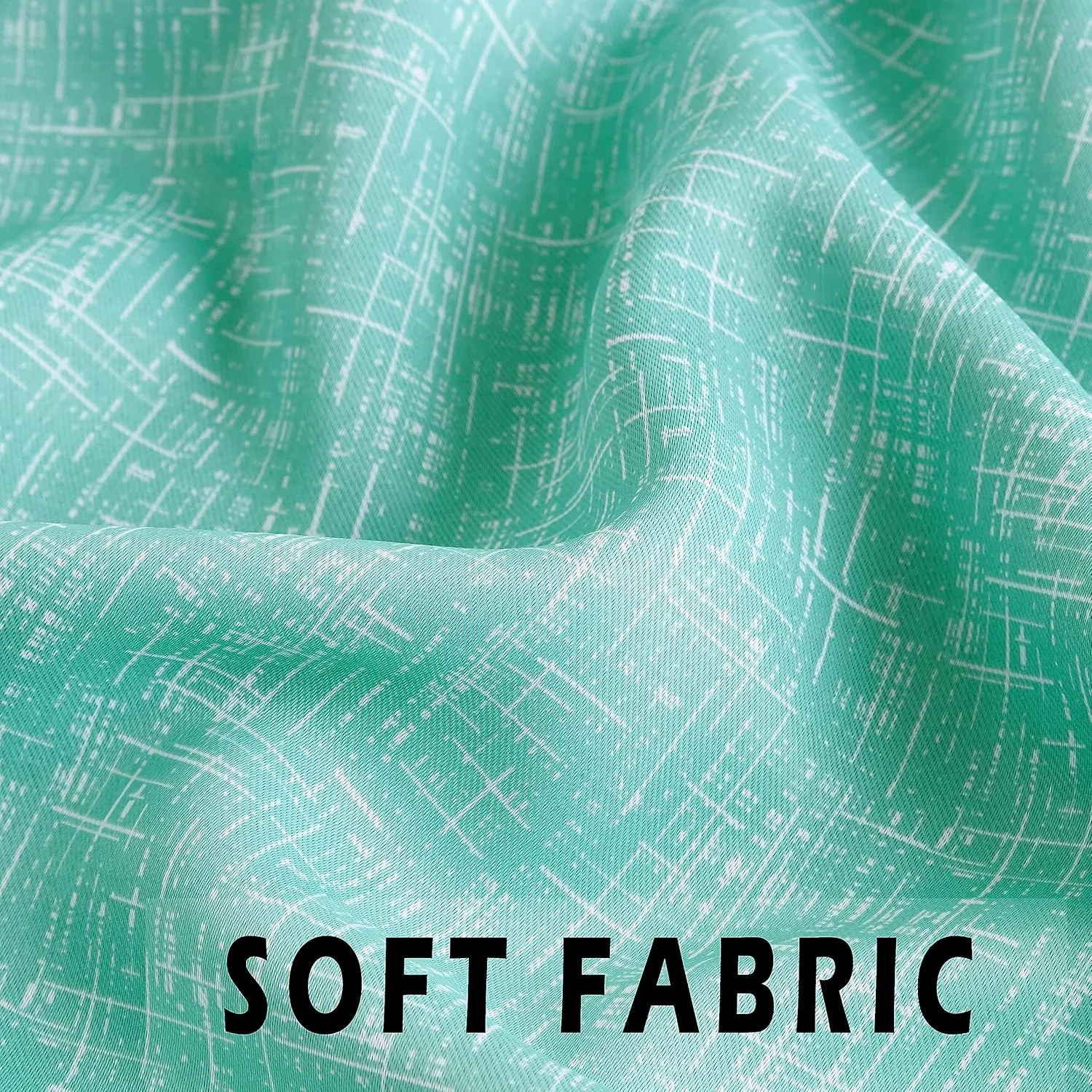 100% Blackout Curtains 95 Inches Long for Bedroom, Aqua Teal Soild with White Heathered Print Curtains for Living Room Darkening Thermal Insulated Drapes, Grommet Window Treatments 2 Panels