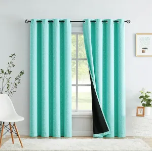 100% Blackout Curtains 95 Inches Long for Bedroom, Aqua Teal Soild with White Heathered Print Curtains for Living Room Darkening Thermal Insulated Drapes, Grommet Window Treatments 2 Panels