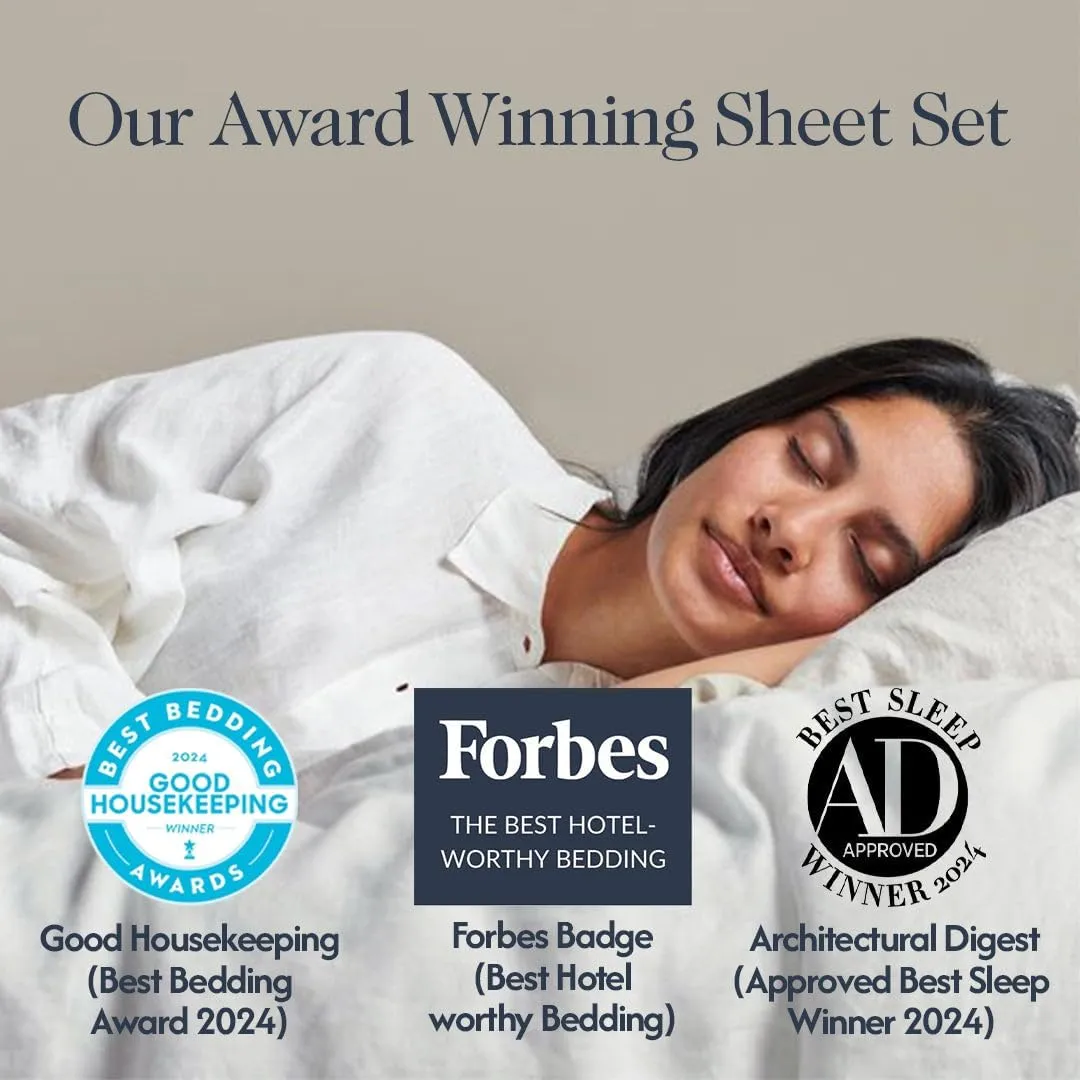 100% Organic Cotton Sheets Queen Size - Luxurious 415 Thread Count, Oeko-Tex Certified, Silky Soft Sateen Weave, Hemstitched Pillowcases, Fitted Sheet with Deep Pockets, Double-Elastic & Corner Straps