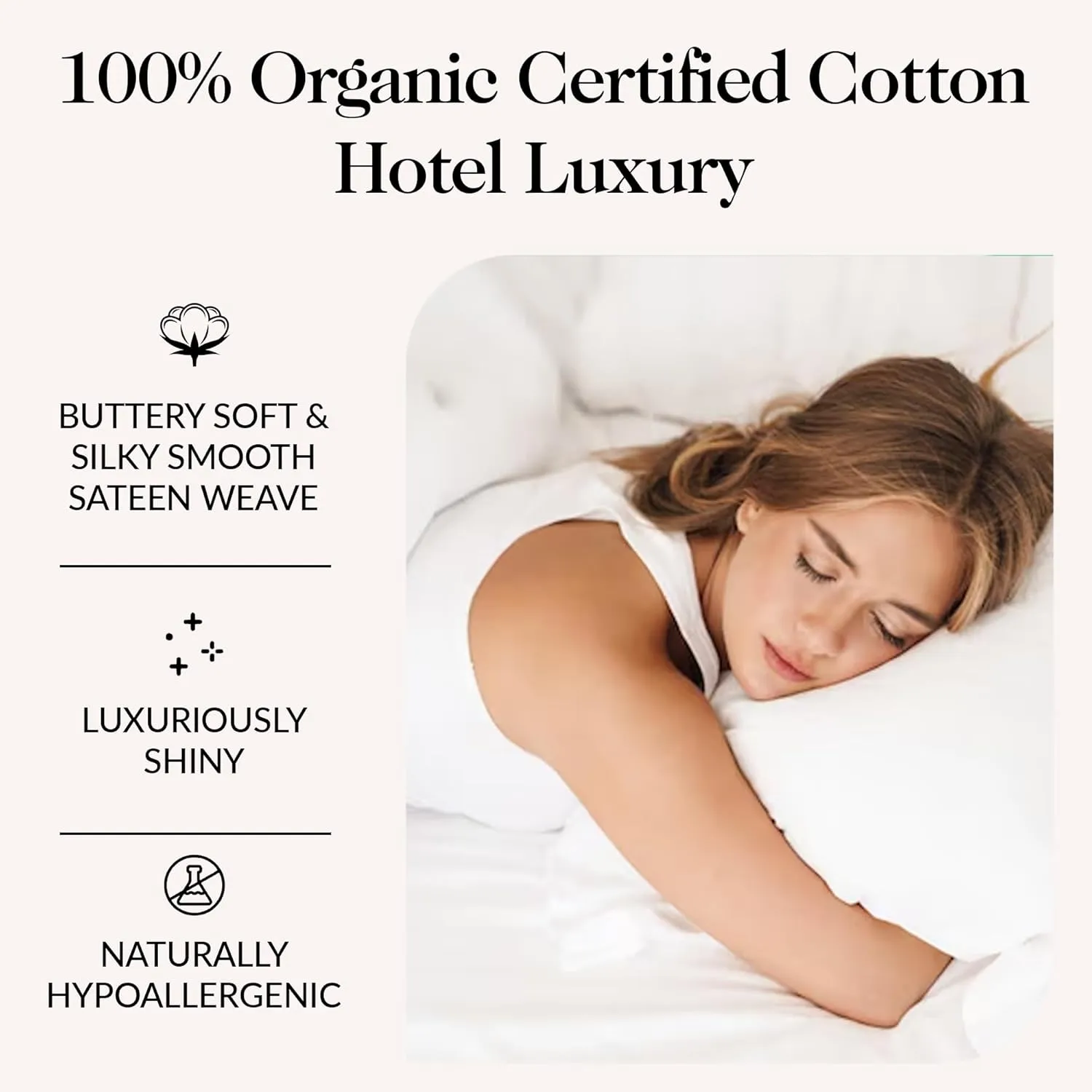 100% Organic Cotton Sheets Queen Size - Luxurious 415 Thread Count, Oeko-Tex Certified, Silky Soft Sateen Weave, Hemstitched Pillowcases, Fitted Sheet with Deep Pockets, Double-Elastic & Corner Straps