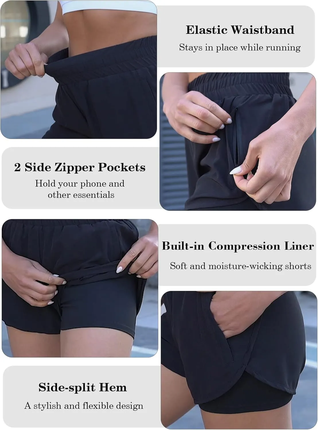 2 Pack Athletic Shorts for Women, Quick Dry Running Shorts with Pockets High Waisted Workout Gym Sports Shorts