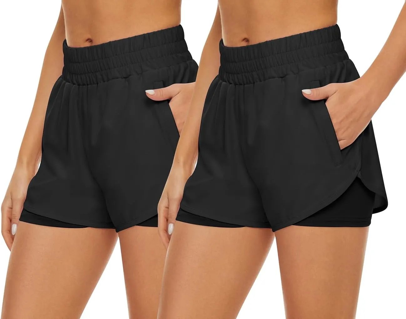 2 Pack Athletic Shorts for Women, Quick Dry Running Shorts with Pockets High Waisted Workout Gym Sports Shorts