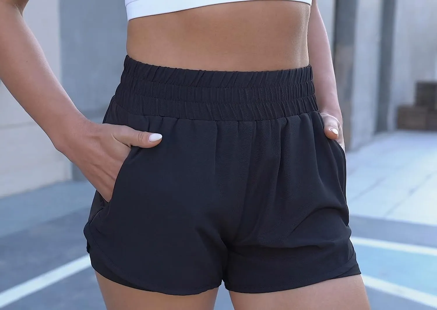 2 Pack Athletic Shorts for Women, Quick Dry Running Shorts with Pockets High Waisted Workout Gym Sports Shorts