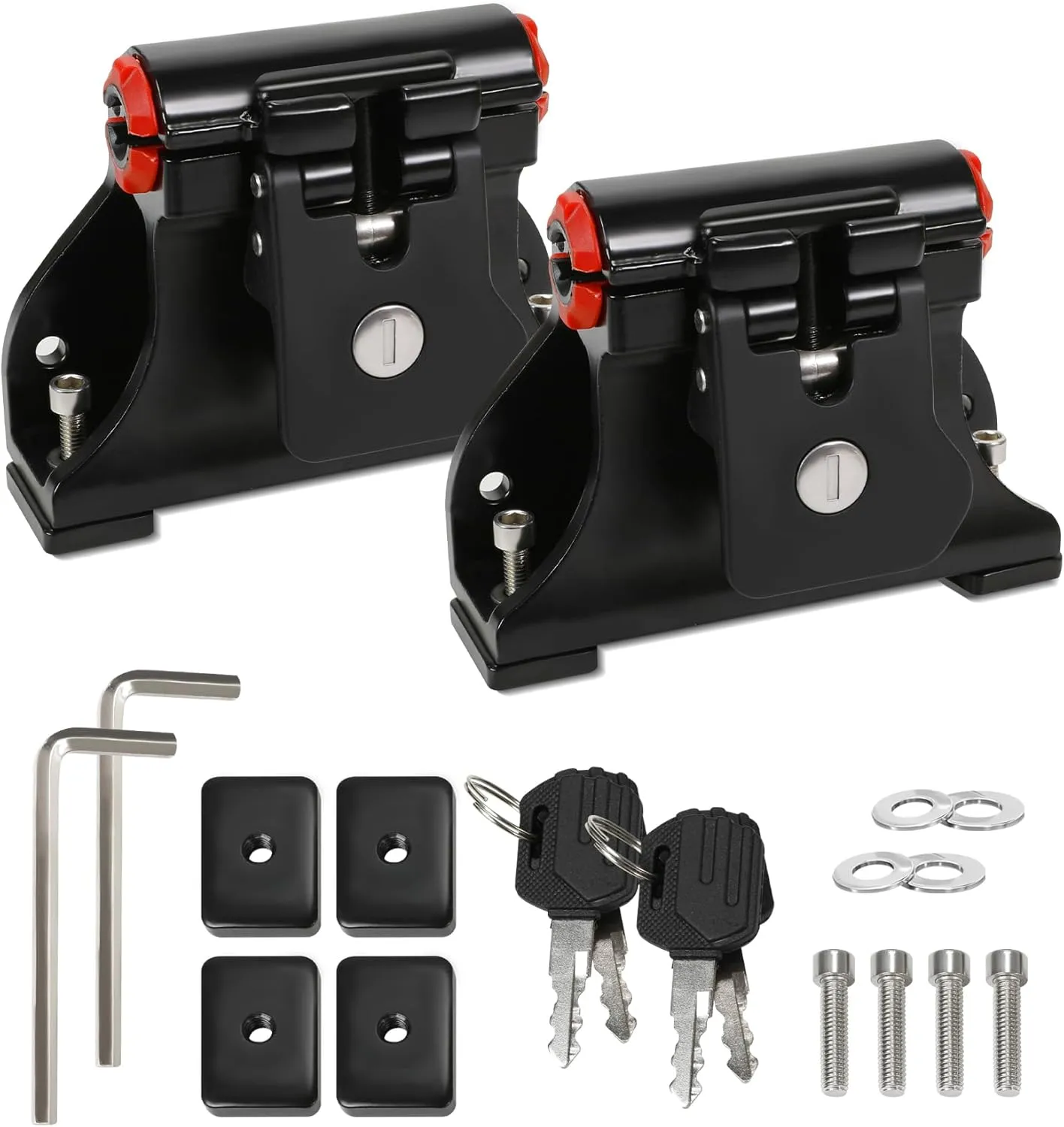 2 Pack Locking Thru-Axle Fork Mounts, Adjustable Locking Thru-axle Track Bracket, with Lock Cylinder, Keys, Hex Wrench, Studs, Washers and Track Slides, Secures All Bikes, Fit for Trucks and Vans