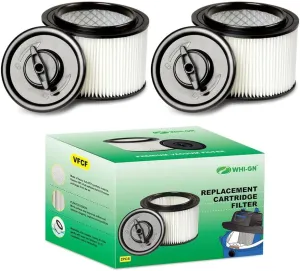 2 Pack VFCF Cartridge Filter & Retainer, compatible with Vacmaster 4 gallon Wet/Dry Vacuums model# VF408, Professional model# VF410P, and Cleva Industrial model# VF408B
