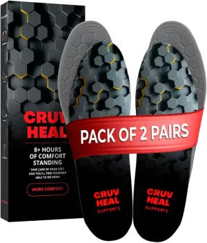 2 Pairs of Work Comfort Orthotic Insoles - Shoe Inserts for Men and Women with Anti-Fatigue Properties - Cushioned Insoles - Foot Pain Relief - Suitable for Work Boots (L-2 Pairs, Black)