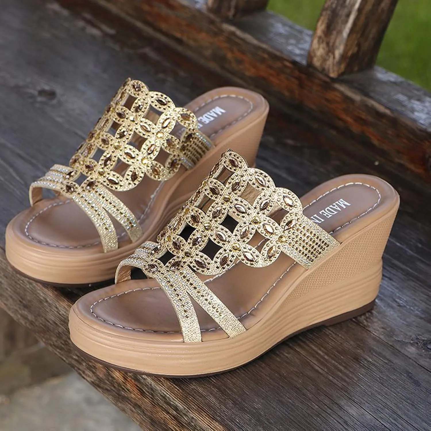2025 Summer Dressy Wedge Sandals for Women Casual Comfortable Jewelry Platform Slides Sandals Thick Sole Mules Shoes