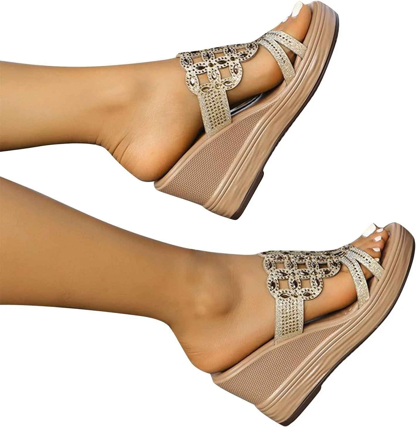 2025 Summer Dressy Wedge Sandals for Women Casual Comfortable Jewelry Platform Slides Sandals Thick Sole Mules Shoes