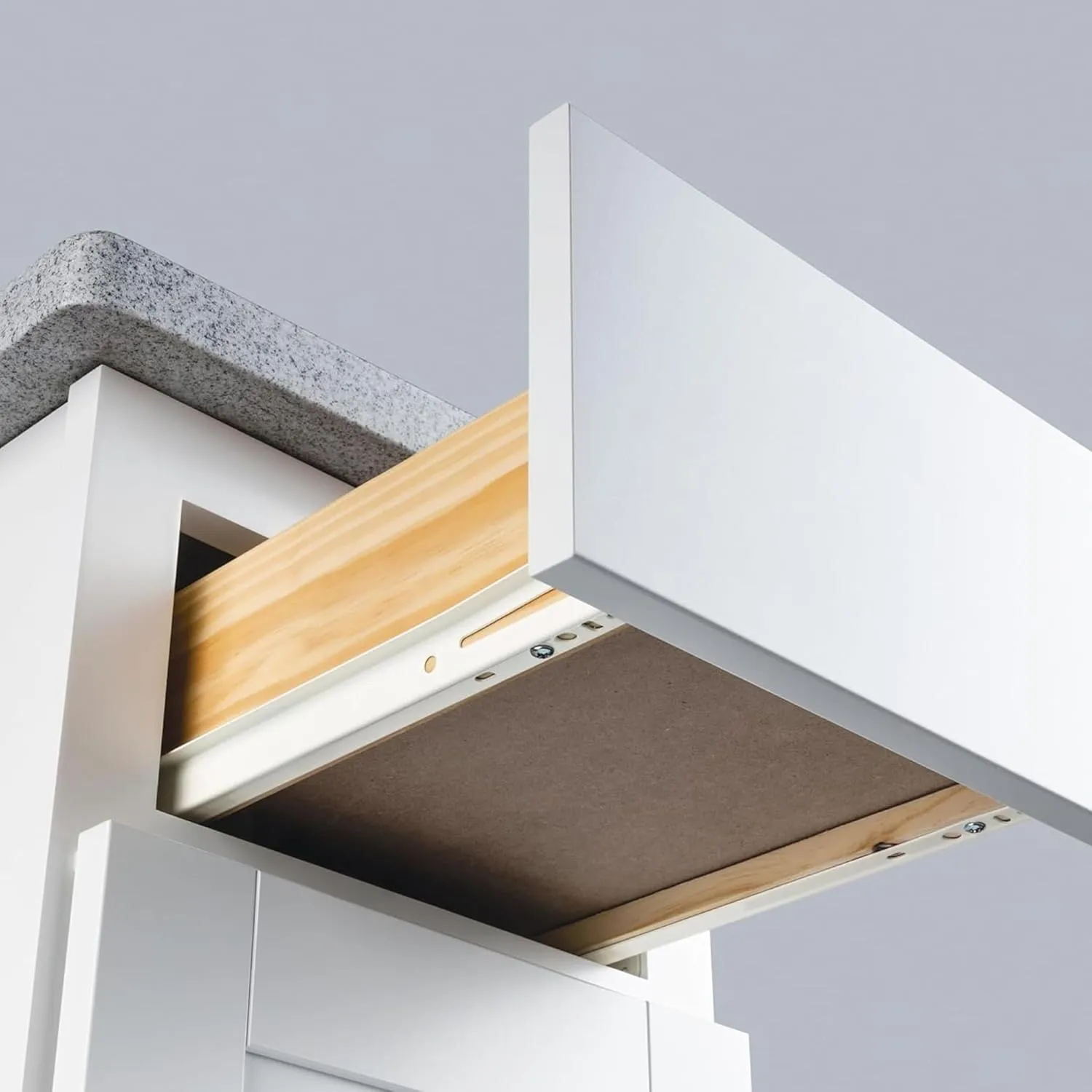22 Inch White Euro Slides, Pack of 8, Double Stopper Functional Cabinet Hardware. 75lbs Capacity Cold Rolled Steel, Powder Coated Long Lasting Kitchen Drawer Slides