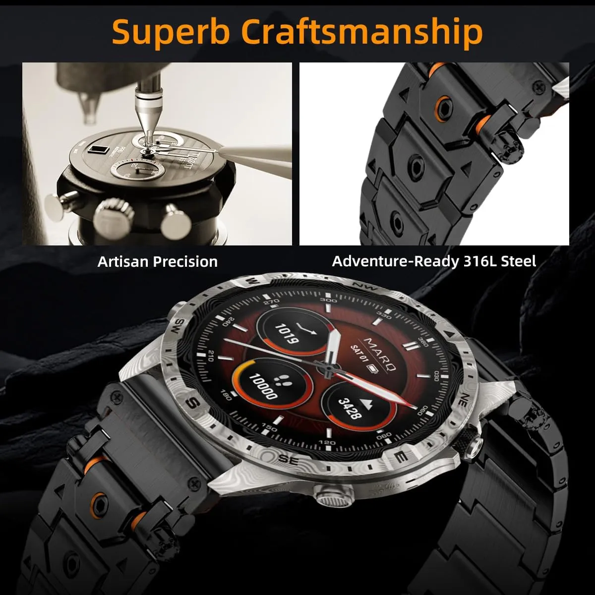 22mm Titan Steel Bands Compatible for Fenix 8 47mm/7/6/5 Band,Quick Fit Rugged Mecha Metal with Folding Clasp for Epix Gen 2 47mm/Forerunner 745/935/945/955/965/45mm Instinct 3/2/MARQ,Men
