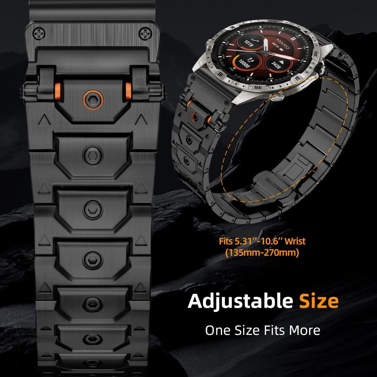 22mm Titan Steel Bands Compatible for Fenix 8 47mm/7/6/5 Band,Quick Fit Rugged Mecha Metal with Folding Clasp for Epix Gen 2 47mm/Forerunner 745/935/945/955/965/45mm Instinct 3/2/MARQ,Men