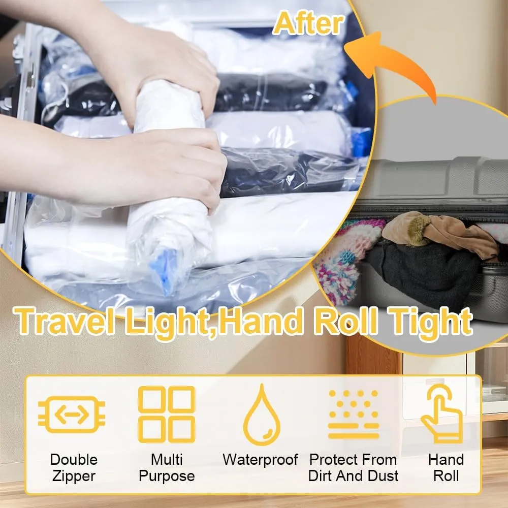 24 Pack Compression Bags For Travel, 2025 Upgrade Space Saver Bags For Luggage, Suitcase, Cruises and Airplane, Travel Essentials Vacuum Storage Bags No Vacuum Needed (24 Pack)