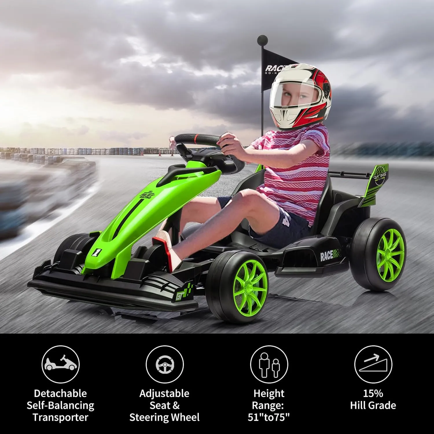 24V Electric Drift Kart for Kids, Ride Car with Adjustable Seat & 8.5MPH Speed, EVA Silent Wheels, Parent-Safety Certified Ride-On Toy