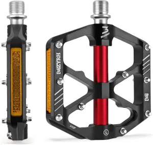 3 Bearings Mountain Bike Platform Pedals - Flat Alloy 9/16" Non-Slip Bicycle Pedals