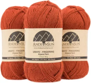 (3 Small Gorgeous Skeins) Alpaca Yarn Blend Umayo [657 Yards Total], #2 Fingering (Rust)