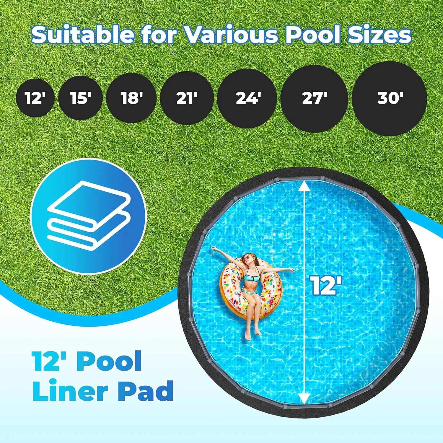 30' Round Thicker Heavy Duty Pool Liner Pad for Above Ground Pool, Pool Padding Underlayment for Pool Bottom, Protects Your Pool Prevents Punctures Weed Barrier Comfortable underfoot