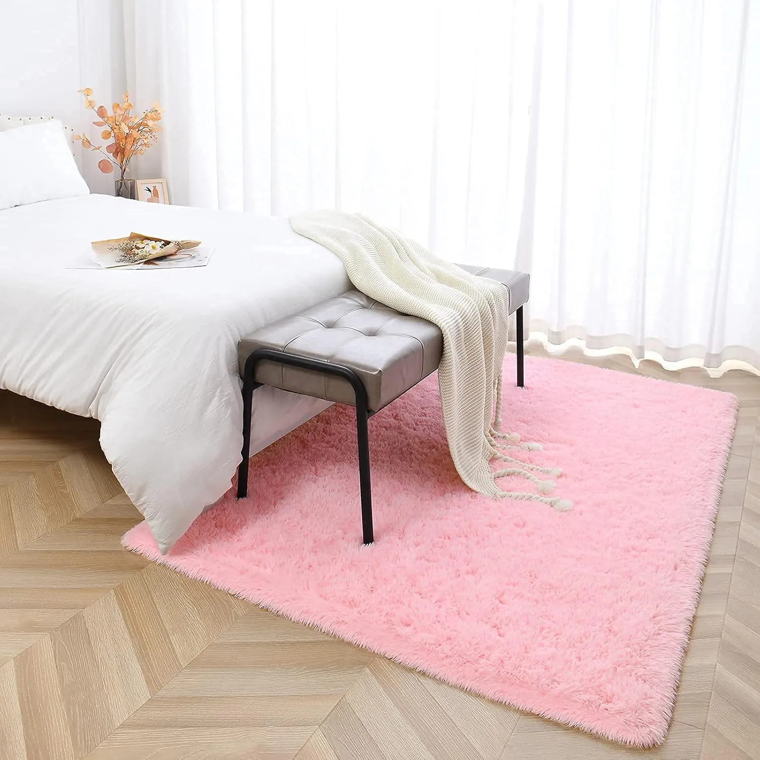 3x5 Pink Rug for Bedroom Girls, Kids Fluffy Carpet for Living Room Shag Fuzzy, Cute Area Rug for Nursery Dorm Room Home Decor