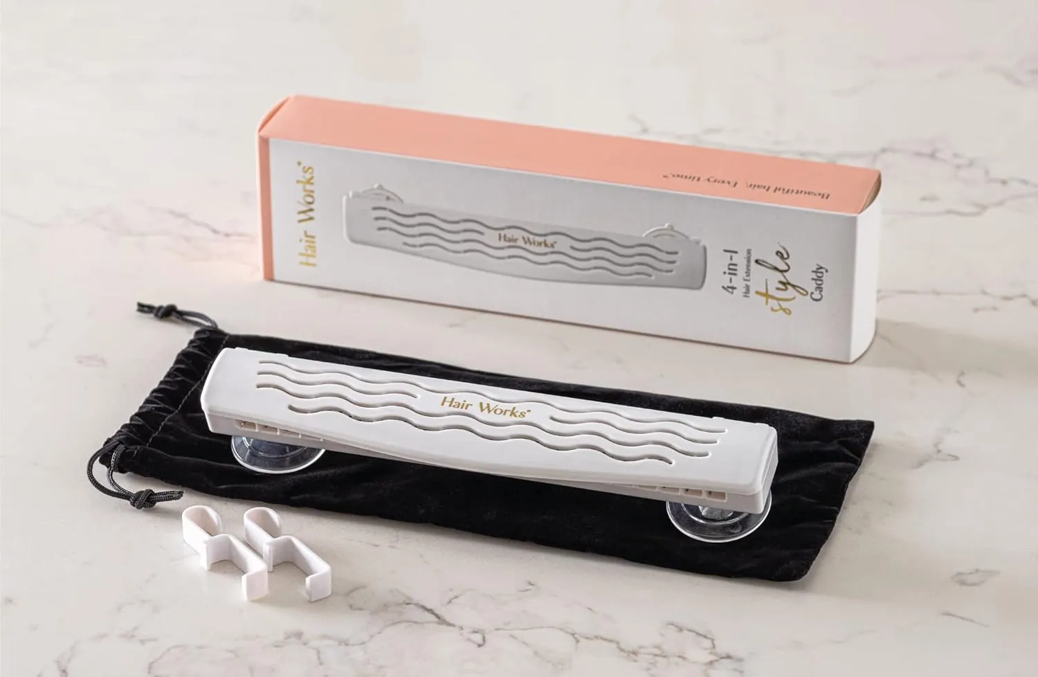4-in-1 Hair Extension Style Caddy - Lightweight, Waterproof and Portable, This Hair Extension Holder Is Designed To Securely Hold Your Extensions While You Wash, Style, Pack and Store Them