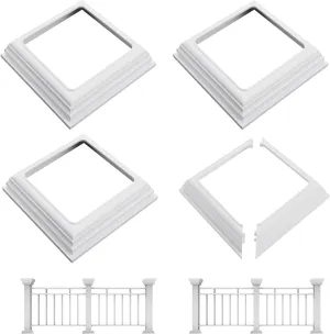 4 Pcs Split Style 4x4 Vinyl Fence Post Skirt, Post Sleeve PVC Base Cover Repair Trim Ring, Snap-Together Slide-on Install Skirt Railing, Moisture-Proof UV-Proof Porch Hand Stair Rail (White)