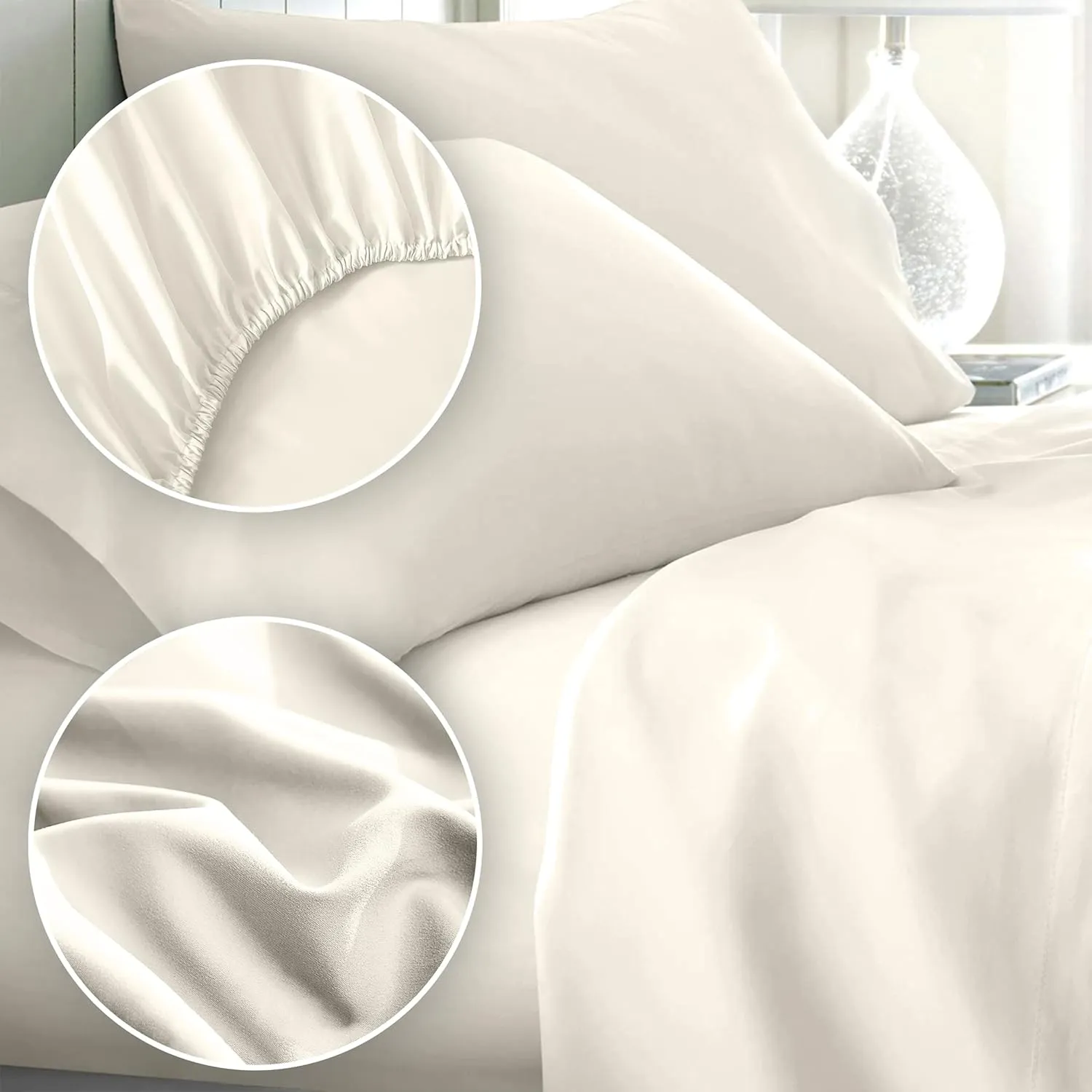 4 Piece Sheet Set, Cotton Rich, 400-Thread Count, White, Queen Sheet Set