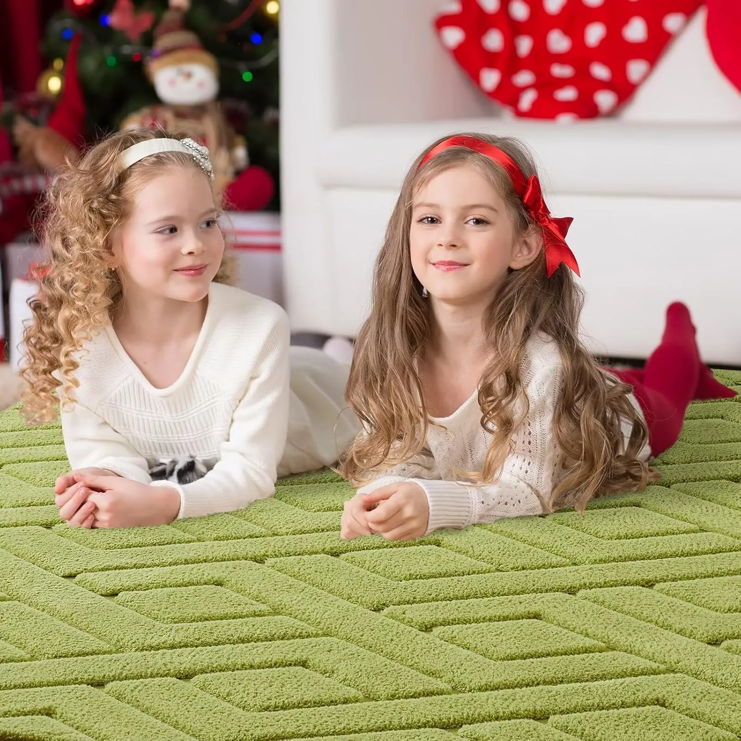 4x6 Green Washable Area Rug for Bedroom, Modern Geometric Shag Non-Slip Living Room Rugs, Fluffy Plush Soft Memory Foam Carpet for Kids Girls Boys Room Nursery Room Dorm Bedside Decor