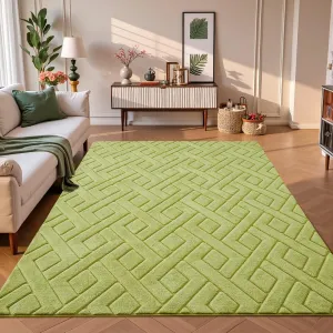 4x6 Green Washable Area Rug for Bedroom, Modern Geometric Shag Non-Slip Living Room Rugs, Fluffy Plush Soft Memory Foam Carpet for Kids Girls Boys Room Nursery Room Dorm Bedside Decor