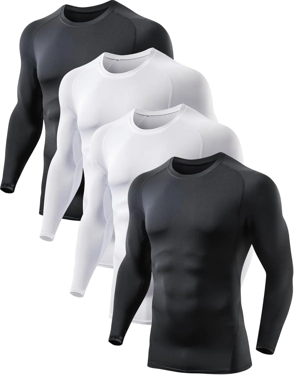 5 or 4 Pack Men's Compression Shirts Long Sleeve UPF SPF Rash Guard Workout Base Layer Undershirt Gear