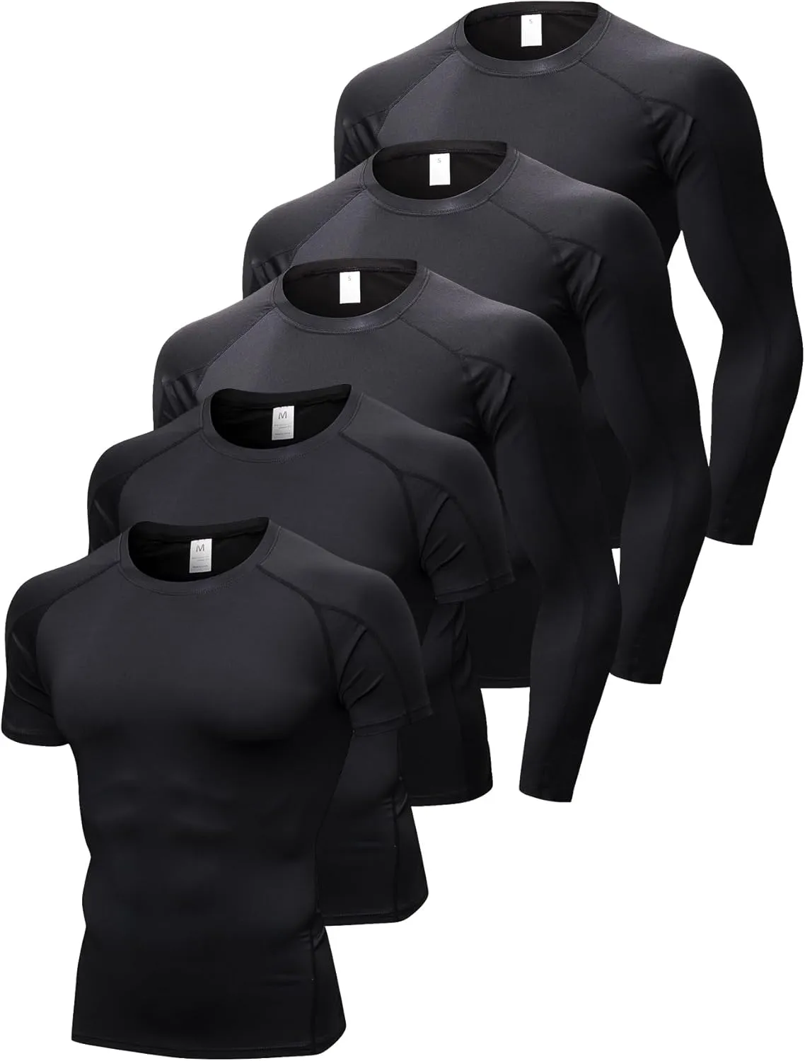 5 Pack Men's Compression Shirts Short Sleeve Camouflage Cool Dry Sports Athletic Workout Baselayer Undershirt T-Shirt Tops