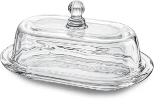 7 inch Glass Butter Dish with Lid, Clear Covered Butter Dish for Countertop, Elegant Butter Holder for Kitchen Dining Table Decor