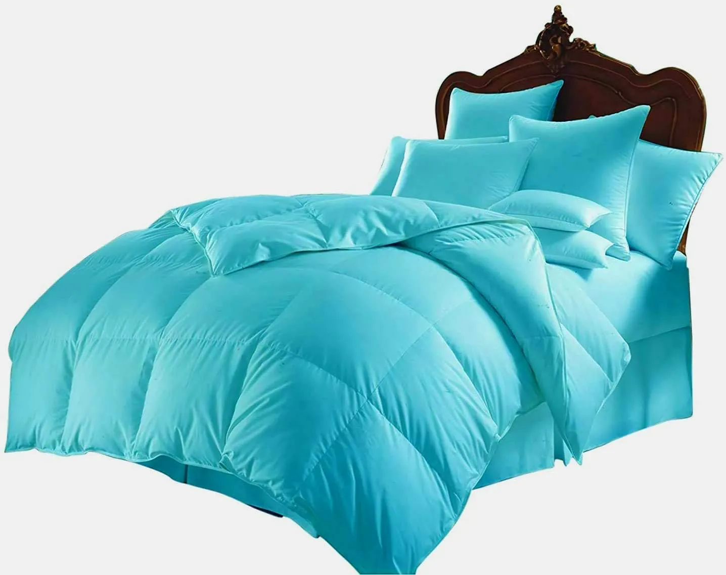 800 TC 100% Egyptian Cotton 300 GSM Goose Down Alternative Microfiber 5 PC Comforter Set (Comforter   Flat   Fitted 15''   2 Pillow Casess) Twin, Aqua Blue