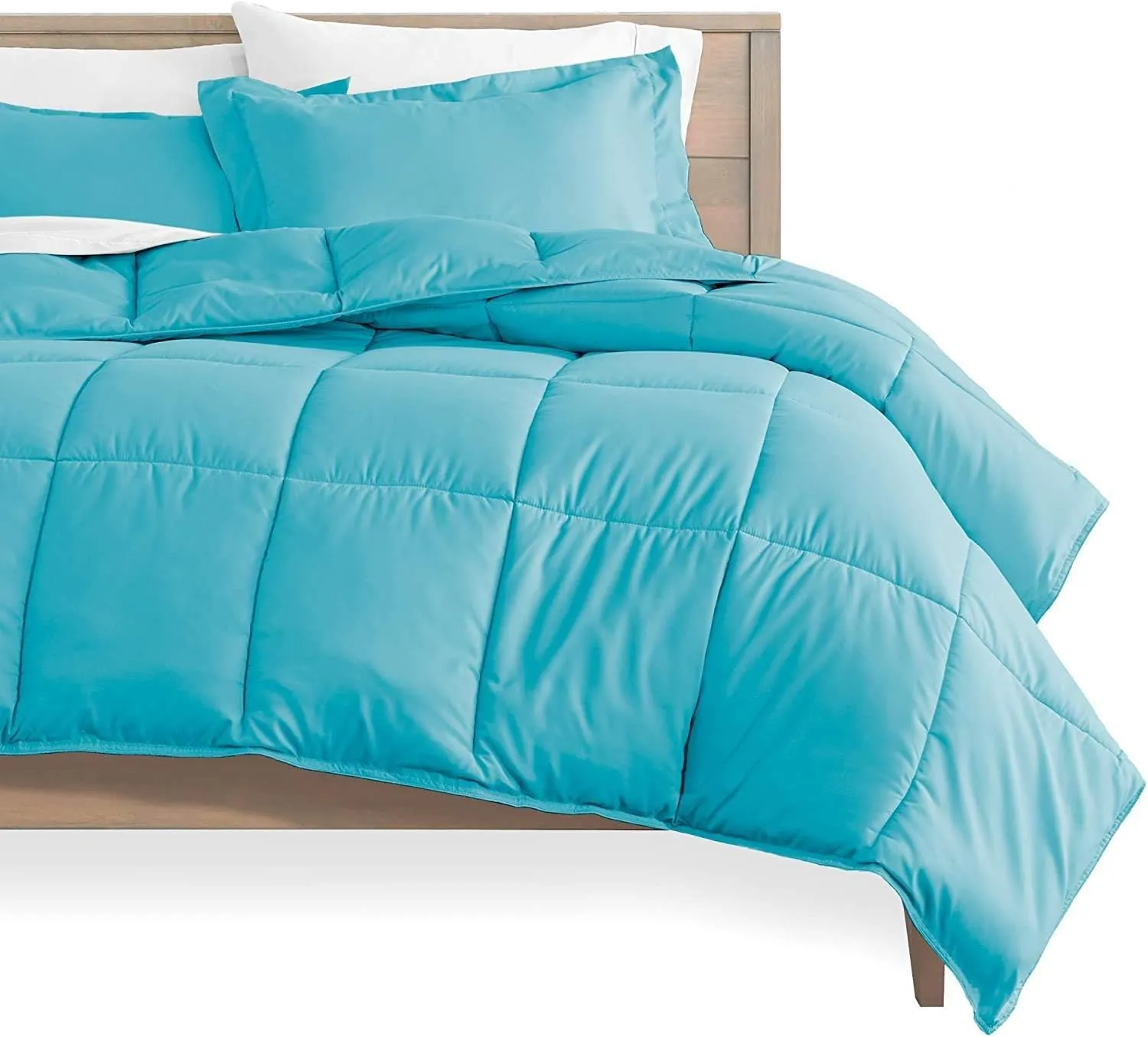 800 TC 100% Egyptian Cotton 300 GSM Goose Down Alternative Microfiber 5 PC Comforter Set (Comforter   Flat   Fitted 15''   2 Pillow Casess) Twin, Aqua Blue