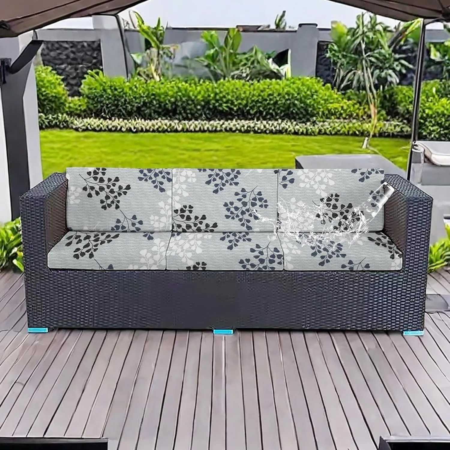 8Pcs Outdoor Stretch Cushion Covers,Waterproof Outdoor Chair Floral Cushion Covers for Patio Furniture, Washable Floral Couch Covers Replacement for Patio Furniture（Blue Grey）