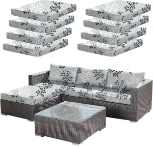 8Pcs Outdoor Stretch Cushion Covers,Waterproof Outdoor Chair Floral Cushion Covers for Patio Furniture, Washable Floral Couch Covers Replacement for Patio Furniture（Blue Grey）