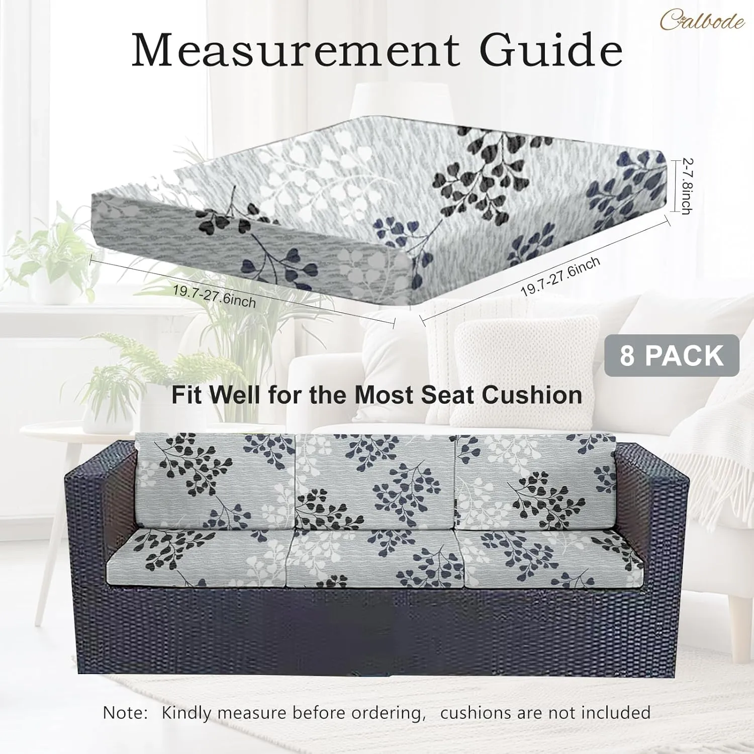 8Pcs Outdoor Stretch Cushion Covers,Waterproof Outdoor Chair Floral Cushion Covers for Patio Furniture, Washable Floral Couch Covers Replacement for Patio Furniture（Blue Grey）
