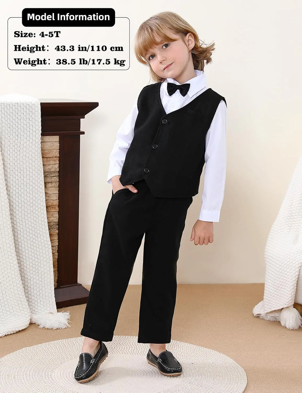 A&J DESIGN 4pcs Baby & Toddler Suit, 12 Months - 5T, Shirt & Pants & Vest & Bow Tie