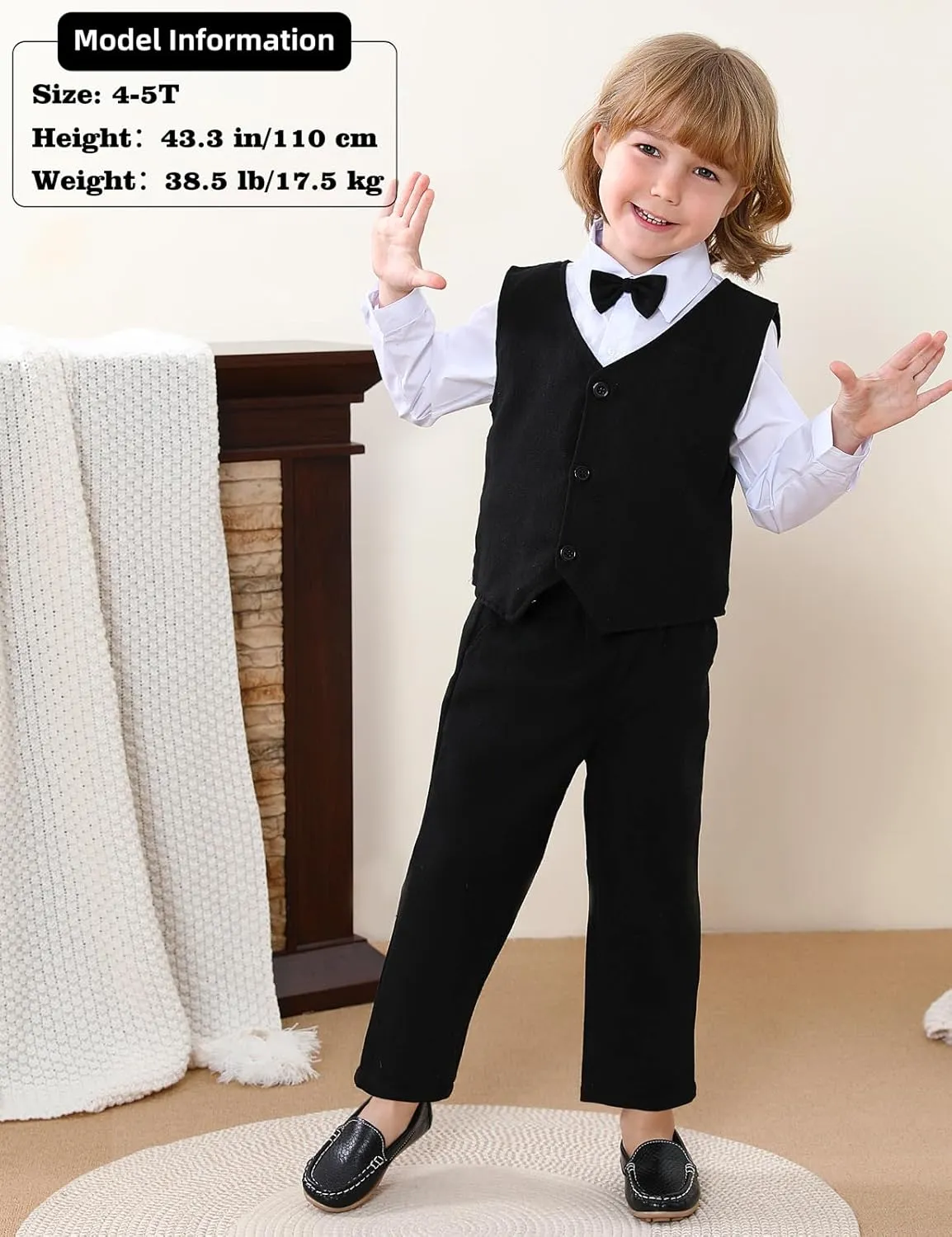 A&J DESIGN 4pcs Baby & Toddler Suit, 12 Months - 5T, Shirt & Pants & Vest & Bow Tie