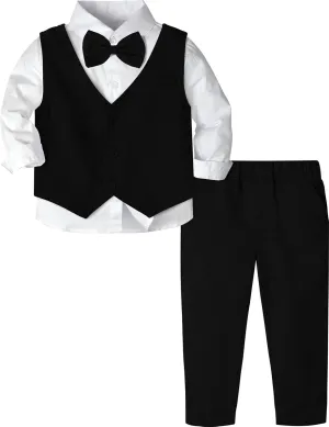 A&J DESIGN 4pcs Baby & Toddler Suit, 12 Months - 5T, Shirt & Pants & Vest & Bow Tie