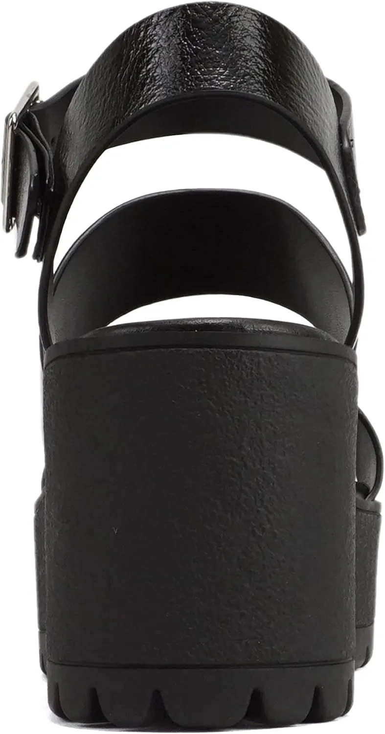 ABSOLEX BELLA ~ Women Fashion Open Toe Two Bands Lug sole Adjustable Ankle Strap Block Heel Sandals