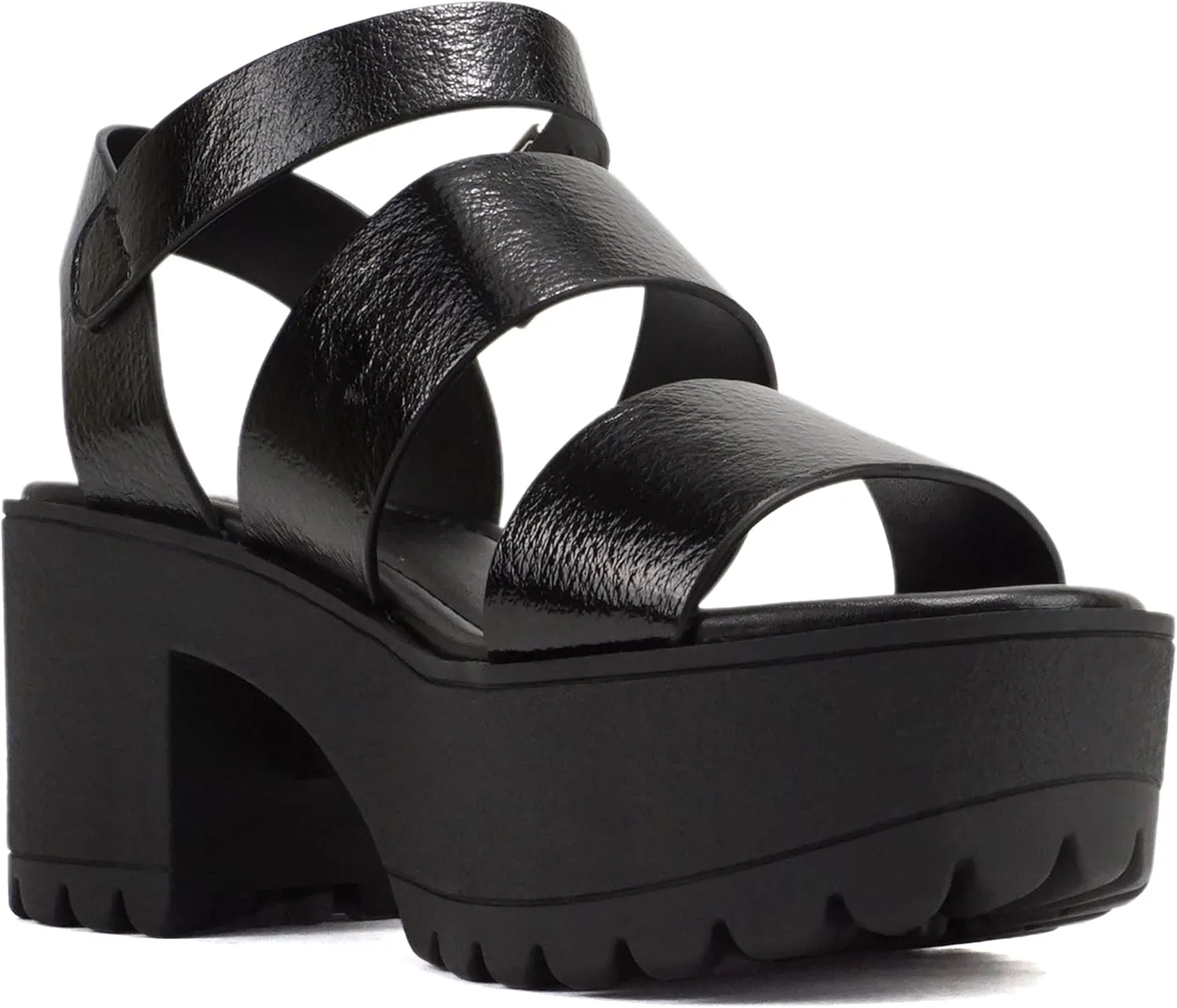 ABSOLEX BELLA ~ Women Fashion Open Toe Two Bands Lug sole Adjustable Ankle Strap Block Heel Sandals