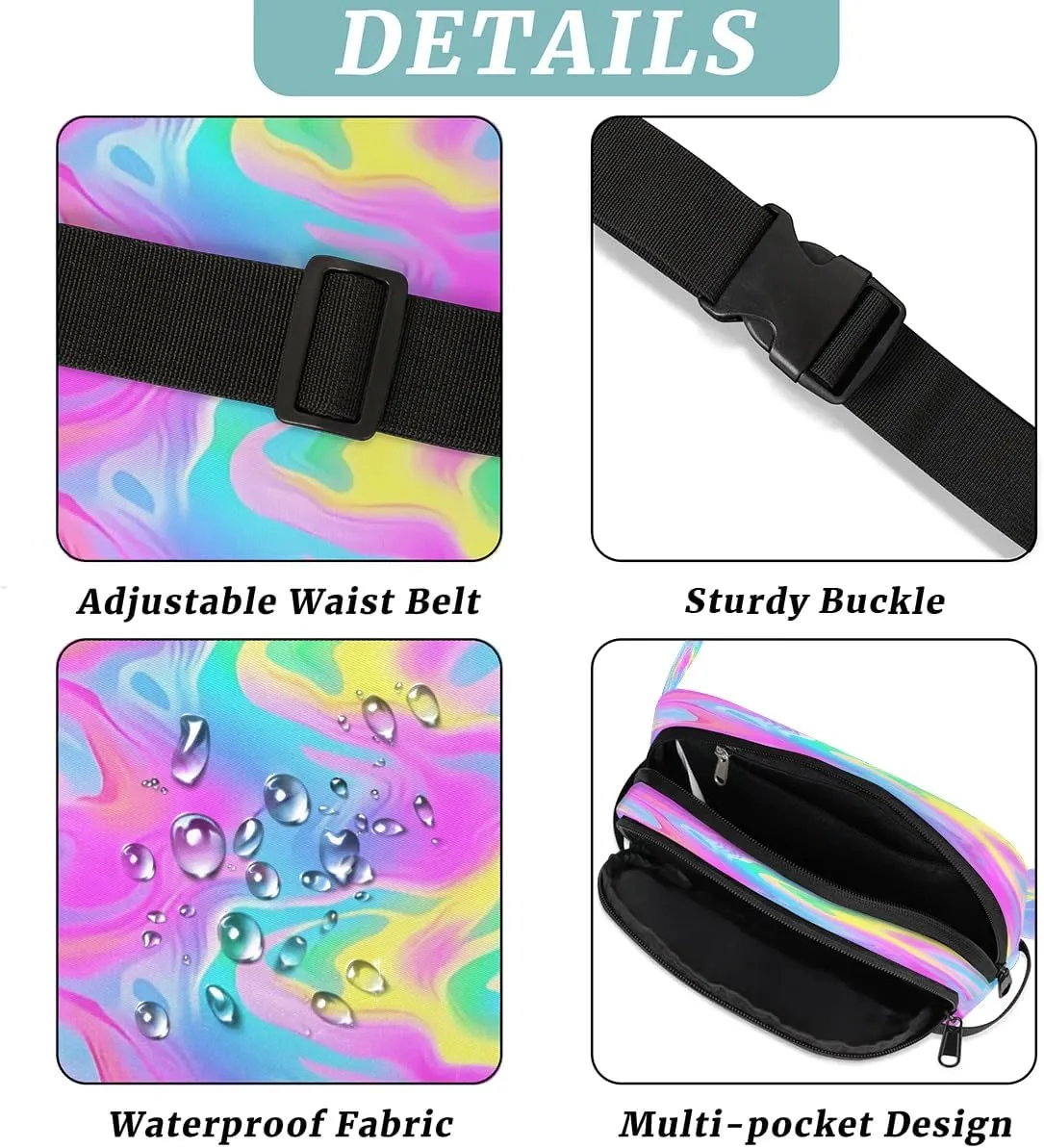 Abstract Dark Boho Print Fanny Packs for Women Men Waterproof Waist Bag with Adjustable Strap Belt Bag for Travel Running Hiking
