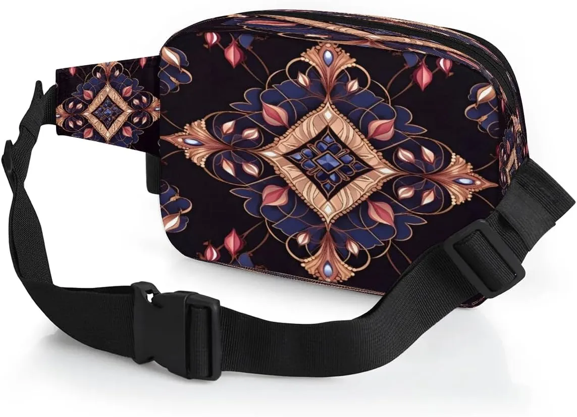 Abstract Dark Boho Printing Fanny Packs for Women Men Waterproof Waist Bag with Adjustable Strap Belt Bag for Travel Running Hiking