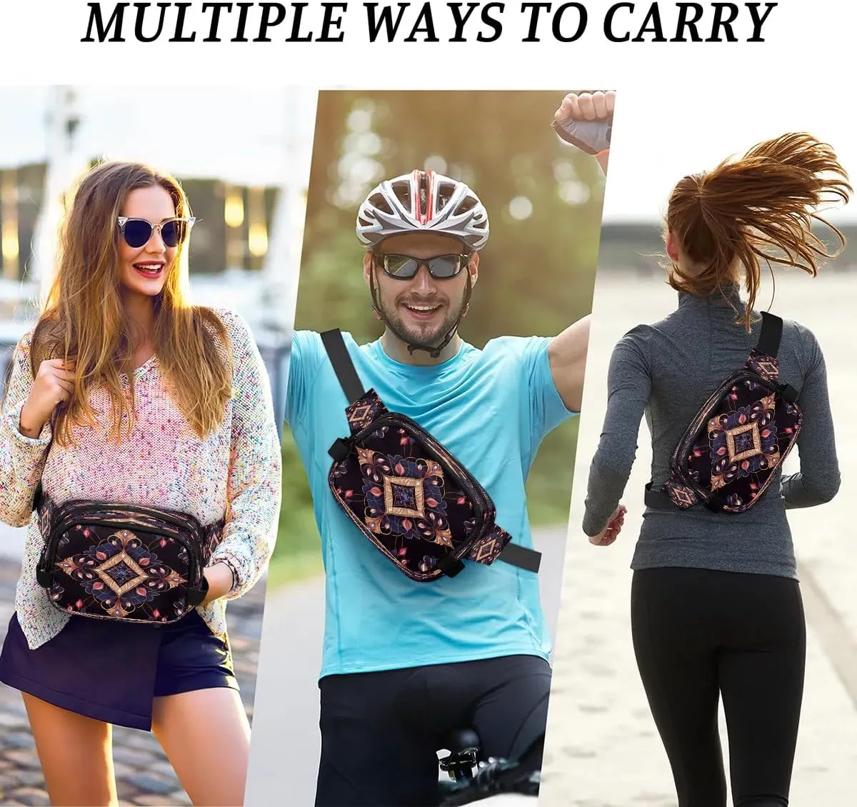 Abstract Dark Boho Printing Fanny Packs for Women Men Waterproof Waist Bag with Adjustable Strap Belt Bag for Travel Running Hiking