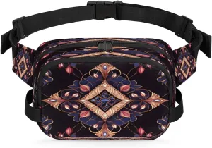 Abstract Dark Boho Printing Fanny Packs for Women Men Waterproof Waist Bag with Adjustable Strap Belt Bag for Travel Running Hiking