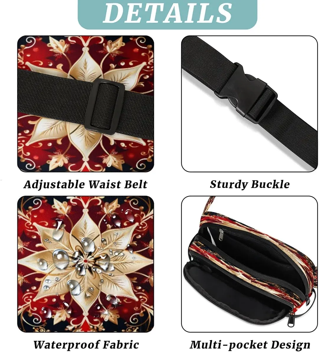 Abstract Flower Boho Prints Fanny Packs for Women Men Waterproof Waist Bag with Adjustable Strap Belt Bag for Travel Running Hiking
