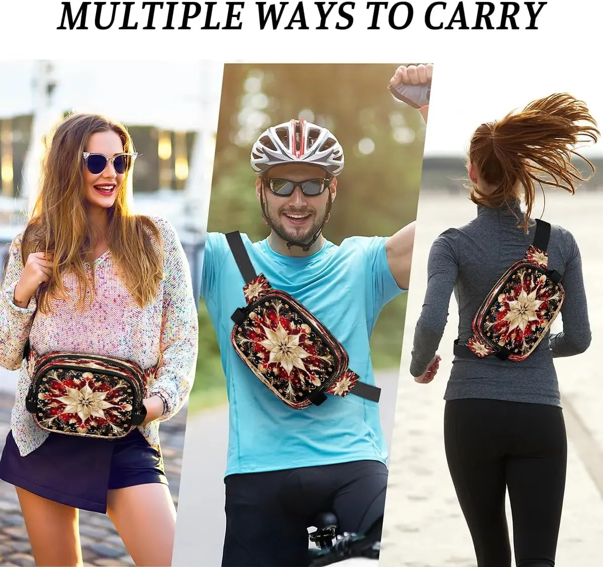 Abstract Flower Boho Prints Fanny Packs for Women Men Waterproof Waist Bag with Adjustable Strap Belt Bag for Travel Running Hiking