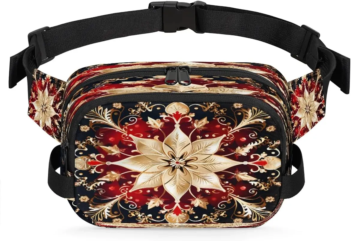 Abstract Flower Boho Prints Fanny Packs for Women Men Waterproof Waist Bag with Adjustable Strap Belt Bag for Travel Running Hiking