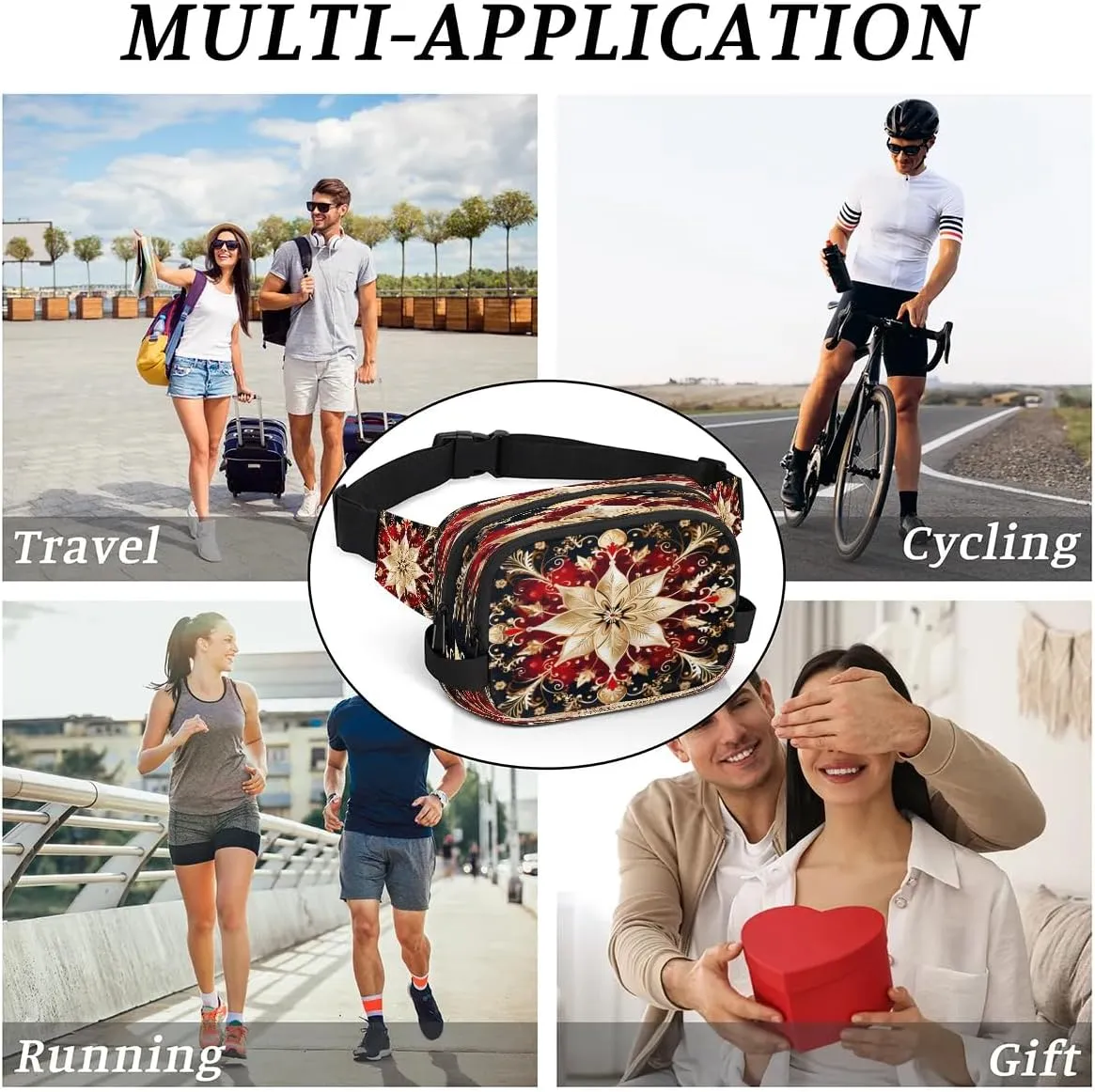 Abstract Flower Boho Prints Fanny Packs for Women Men Waterproof Waist Bag with Adjustable Strap Belt Bag for Travel Running Hiking