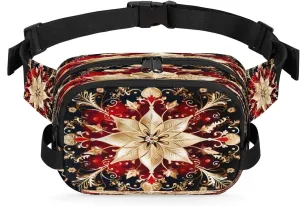 Abstract Flower Boho Prints Fanny Packs for Women Men Waterproof Waist Bag with Adjustable Strap Belt Bag for Travel Running Hiking