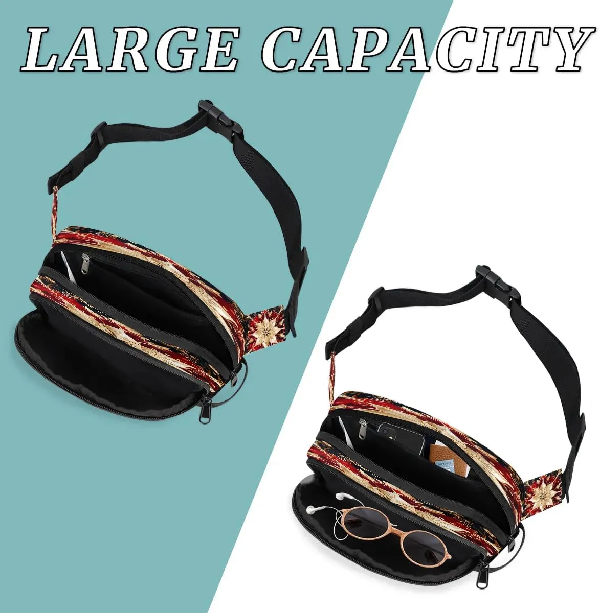 Abstract Flower Boho Prints Fanny Packs for Women Men Waterproof Waist Bag with Adjustable Strap Belt Bag for Travel Running Hiking