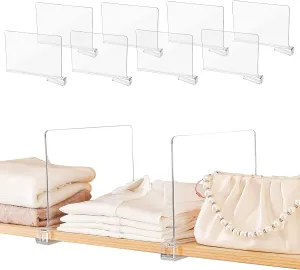 Acrylic Shelf Dividers,8 Pcs Closets Shelf Organizer for Clothing Handbags Books in Pantry, Bedroom and Kitchen, Adjustable Clear Closet Separator Wood Shelves Organize(11.1x 8.1)